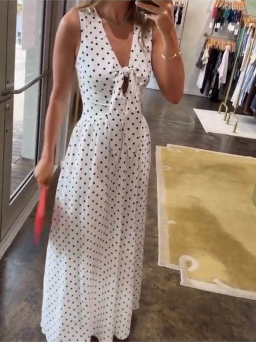 DRA Los Angeles Women’s White Polka Dot Tie-Front Maxi Dress